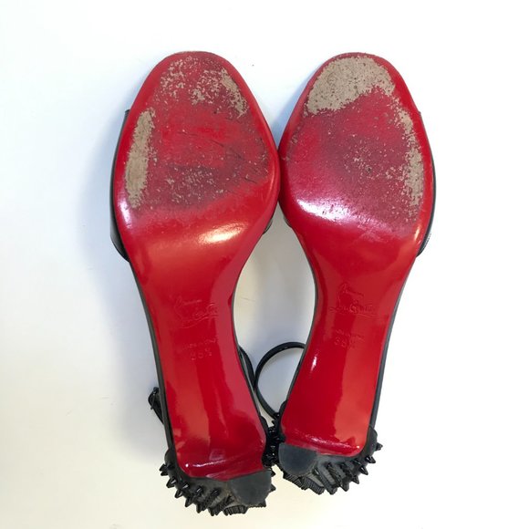 Christian Louboutin Trezanita Sandals Heels Womens 38.5 Black Leather Studs Shoe